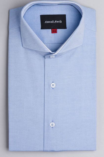 Picture of Blue Textured Spread Collar Shirt