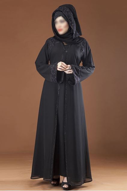 Picture of Black Double Brest Style Designer Abaya for Women 0122-RC-887