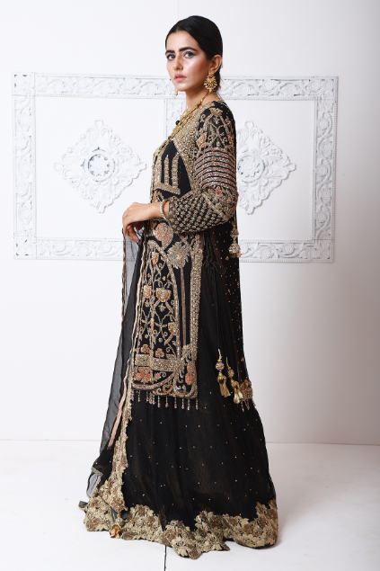 Moazzam khan Party Wear 2PC Maxi Dupatta in Black for Women