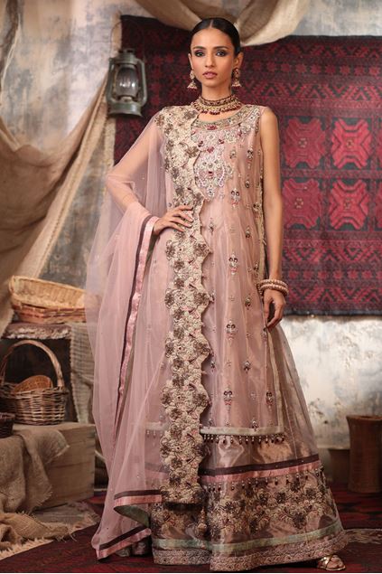 Moazzam Khan Party Wear 2PC Maxi Dupatta in Peach for Women